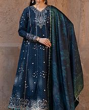 Xenia Navy Blue Raw Silk Suit- Pakistani Designer Chiffon Suit